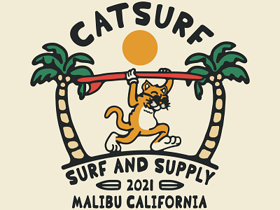 Catsurf availabledesign badgedesign designforsale illustration logoforsale surf surfing tshirtdesign vintage badge vintage design vintage illustration