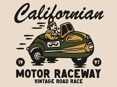 Californian Motor Raceway availabledesign badgedesign car illustration designforsale illustration tshirtdesign vintage badge vintage car vintage design vintage illustration vintage logo