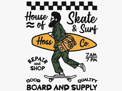 House of surf and skate availabledesign badgedesign design illustration logo sk8 skate skateboard surf surfing tshirtdesign vintage design vintage illustration
