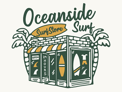 Oceanside Surf Shop availabledesign badgedesign beach designforsale illustration nautical summer surf surfing tropical tshirtdesign vintage badge vintage design