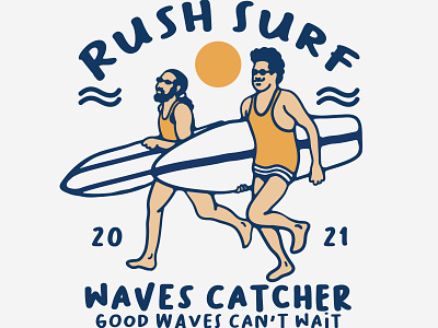 Rush Surf availabledesign badgedesign beach designforsale illustration nautical summertime surf surfer surfers surfing tshirtdesign vintage badge vintage design