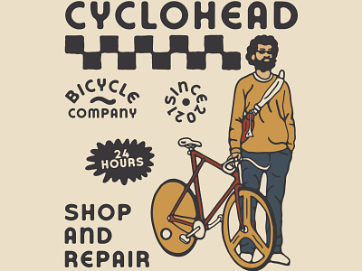 Cyclohead availabledesign badgedesign bicycle bike bikes design designforsale fixedgear logo roadbike tshirtdesign vector vintage badge vintage design