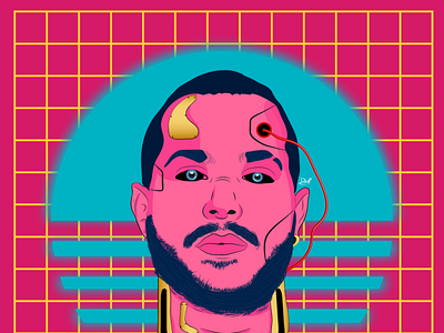 Portrait for Willie Deville colors cyberpunk design illustration illustrator portrait retrowave vaporwave