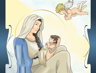 Ave Maria design digital painting illustration sacrated