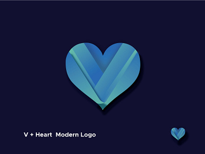 V + Heart Modern Logo brand identity business logo company logo design illustration logo logo design minimalist logo modern logo