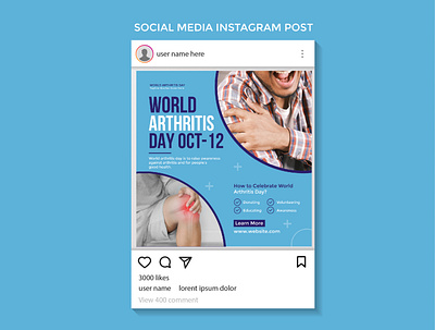 World Arthritis Day Instagram Post arthritis day awareness branding care doctor facebook post graphic design healthcare hospital instagram post patient reumatic social media post square treatment world arthritis day