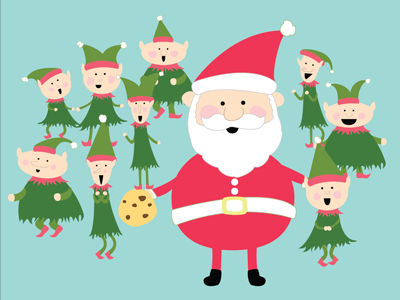 Excited elves christmas elves flat illustration santa