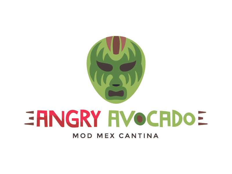 Angry Avocado restaurant mask luchador branding design typography logo vector illustration