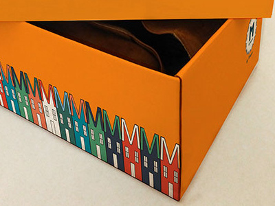 Packaging box of children's shoes: M Shoes by Mouyer box children shoes colourful house mshoes packaging