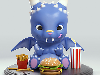 Hungry Baby Dragon 3d burger cute dragon eating figure figurine hungry zbrush