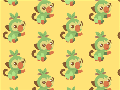 Grookey design flat design grass grass type pokemon grookey illustration modern monkey pattern pokemon pokemongo pokemonswordandshield yellow