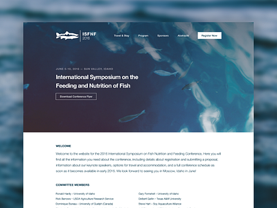 ISFNF Conference Site blue conference fish landing page ui ux water white