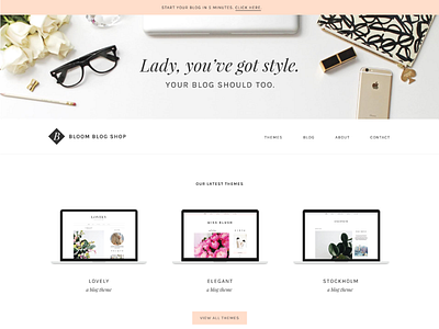 Bloom Blog Shop Landing Page blog feminine landing page pink themes ui ux wordpress