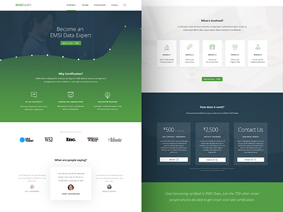 Emsi Certification Landing blue data emsi green landing page marketing training ui ux white