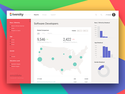 Diversity Analyst Dashboard color data data visualization diversity analyst emsi jtgrauke ui ux