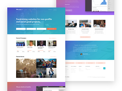 CauseVox Home Page blue causevox fundraising gradient jtgrauke landing page non profit orange purple social good ui ux