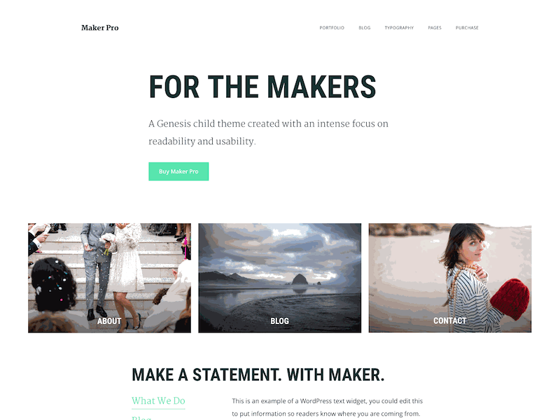 Maker Pro is LIVE! condensed font genesis genesiswp green jt grauke layout minimal studiopress theme ui whitespace wordpress