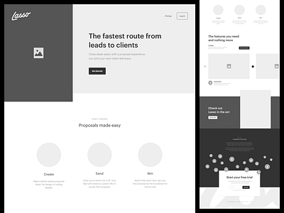 Lasso Wires grayscale home page landing page lasso marketing proposals ui ux web design website wireframe