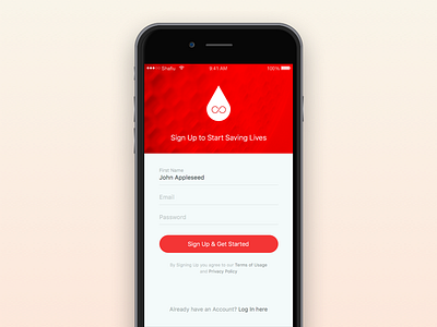 Sign Up view dailyui day001 iphone mobile signup