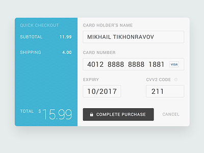 Quick Credit Card Checkout blue dailyui day002 ui web white