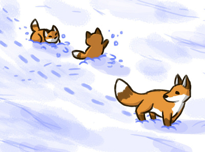 Through the snow - animal adventures week animals childrens illustration digital painting fox illustration whimsical