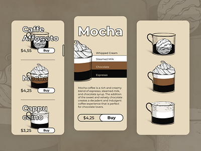 Drink Menu app menu coffee coffee menu dailyui dailyui challenge design figma illustration ui ux web