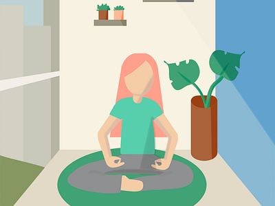 Woman meditating at home.