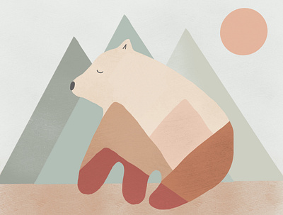 We are reflection of everthing. 2d animals bear character design digital art illustration art illustration digital landscape mid century art minimalistic modern art mountains nature poster procreate soft colors web