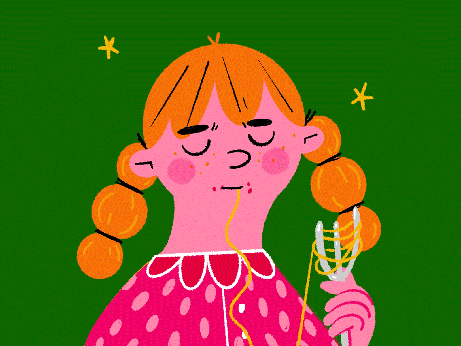 Favourite food animation character illustration childrens illustration favourite food food gif pink slurp spaghetti