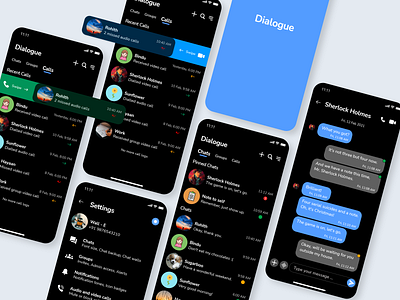 Dialogue (Dark Mode) chat chat app chatting chatting app messaging messaging app text ui ux