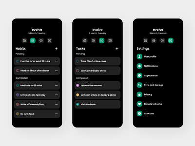 Evolve (3 out of 4) habit habit tracker health task task manager ui ux design uiux