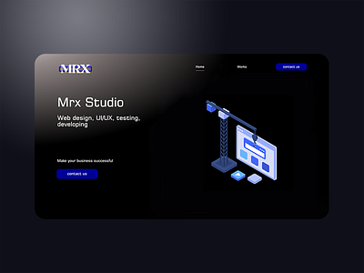 MRX studio, landing page black colors design designer development testing ui uiux website www