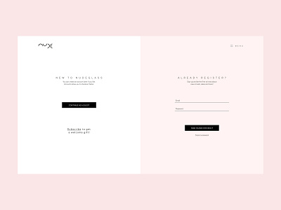 Sign In or Register art direction clean creative form design minimal nudeglass pink sign in soft colors ux design