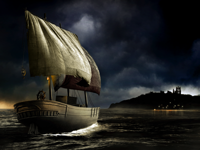 No One At The Wheel abbey dracula matte painting night photoshop sea ship whitby