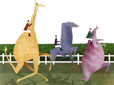 Derby Day alien creature fence illustration riding