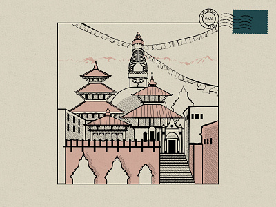 Kathmandu digital illustration illustration illustrator postcard postcard design travel vector illustration