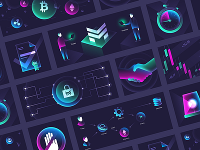 Online Trading and Blockchain Illustrations