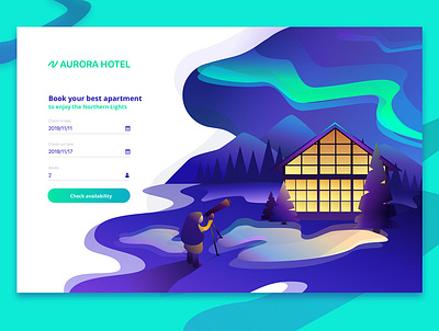Hotel Booking apartment app booking color design form hotel iceland illustration nature northern lights service ui ux web web design