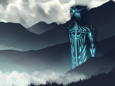 Titan collosus forest giant guardian illustration knight landscape picture shadow titan