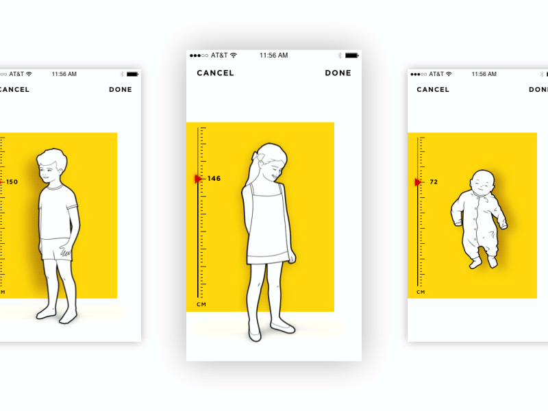 Sizer app: measurements kids animation app gif illustration interface ios kids measurements screens size ui