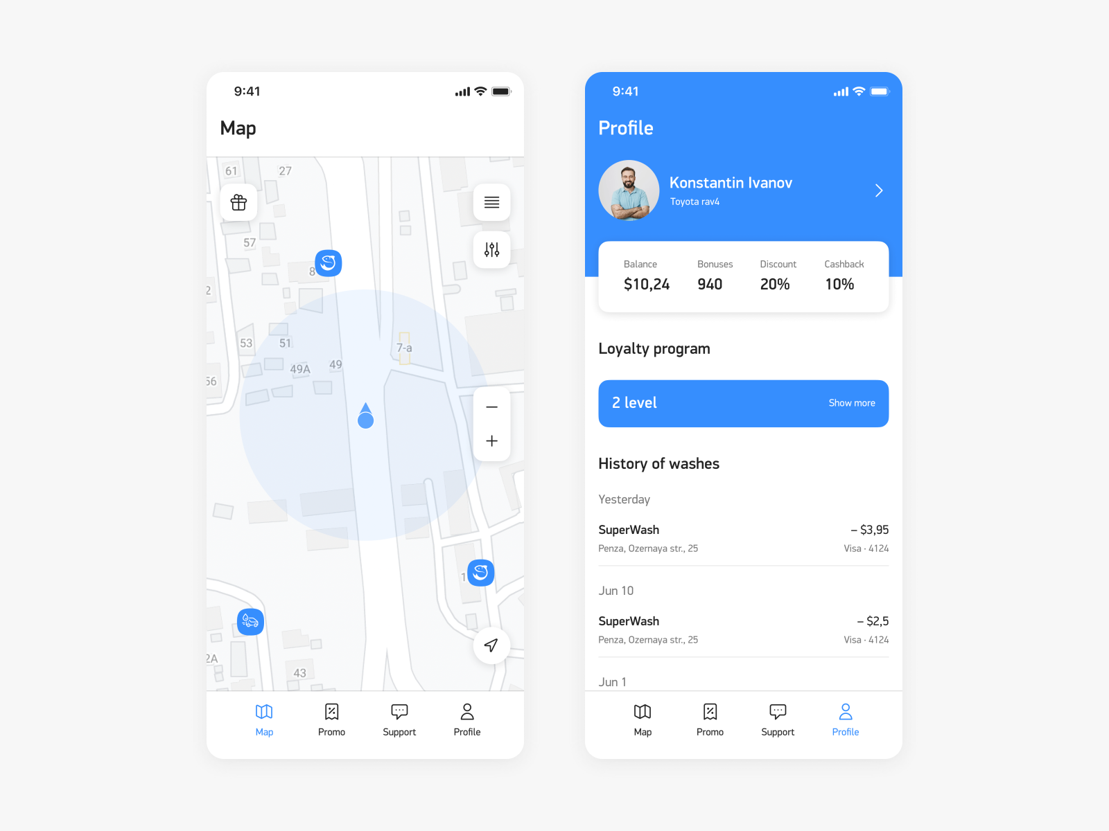 Mobile car wash application by Anatoly Kataev on Dribbble