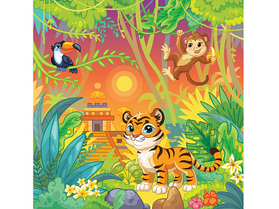 Jungle vector illustration adobe illustrator animal beautiful cartoon character children cute design illustration jungle kids vector