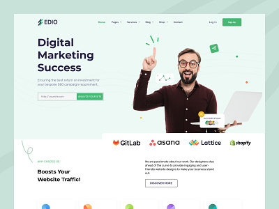 e-DIO Digital Marketing Agency (V.2) agency branding business clean cro digital marketing website landing page logo marketing design portfolio seo ui. web website optimize website project