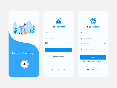 Pet House Sign In, Sign Up UI