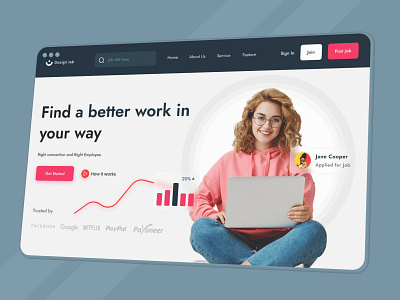 Job finder website Header Exploration finder hiring homepage ilias interaction job finder job search platform minimal online popular design popular landing page popular web design portal job recruitment agency search job trending ui design uiux design web ui website