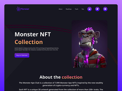 Monster NFT landing page design header hero section home page ilias landing page monster nft nft design nft landing page trending ui ui design web design web ui website