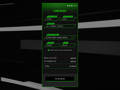 Checkout Page beginner checkout cyberpunk dribbble figma minimal ui uiux ux