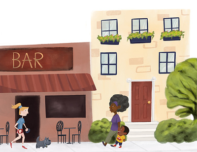 A Walk Through Town adobe photoshop animal animal illustration buildings character character art childrens book childrens illustration digital art digital illustration illustration illustrator kidlit kidlitart kidlitartist kids illustration procreate procreate illustration procreateapp walking