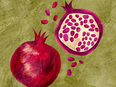 Pomegranates in Green adobe photoshop digital art digital illustration digital painting food food art food illustration fruit illustration illustration art illustration design mixed media painting painting effect pomegranate procreate app surface design watercolor