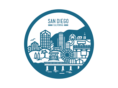 San Diego - City Badge beach diego illustration line minimal park petco pier san simple skyline summer